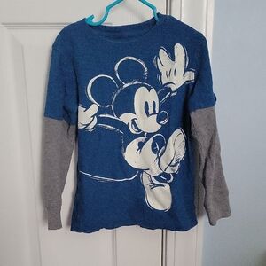 Disney Blue and Gray Mickey Mouse Long Sleeve Tee